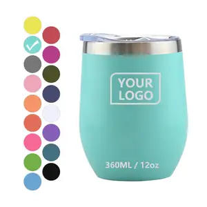 Custom Logo 12oz Eco Friendly 18/8 Stainless Steel Double Wall Vacuum Insulated Wine Tumbler With Lid