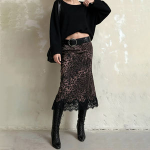 Women Sexy Lace Patchwork Leopard Print Midi <b>Skirt</b> Low Rise <b>Mermaid</b> Bodycon <b>Skirt</b> Clubwear Sexy Leopa - Product Image 1