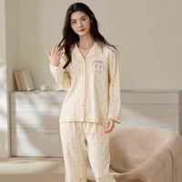 Ensemble de pyjamas pour femmes en gros, doux et respirant, imprimé floral, chemise à manches longues boutonnée et pantalon de nuit
