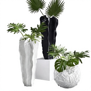 Fournitures de gestion d'événements Plantes artificielles Vases à fleurs Fabricant personnalisé Fait main Grand vase pilier Noir et blanc Ensemble de 3 - Product Image 1