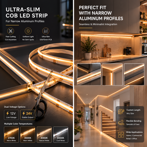 Striscia LED COB a Taglio Libero 24V 5mm 528LED/m Alta Densità CRI90 Nastro Flessibile Sottile per Illuminazione Lineare di Armadi |   OEM CE RoHS - Product Image 3
