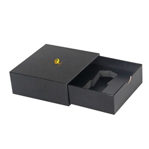 Custom Logo Solid <strong>Drawer</strong> Sliding <strong>Box</strong> With <strong>Foam</strong> Insert Black Matte <strong>Soft</strong> Touch <strong>Paper</strong> Luxury Textured Gift Boxes for Belts <strong>Watch</strong> - Product Image 1