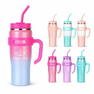 Vaso Térmico de Acero Inoxidable de 40 oz con Logotipo Personalizado, Aislado al Vacío, con Asa y Pajita, Taza de Viaje Portátil para Auto, Oficina y Aire Libre - Product Image 1