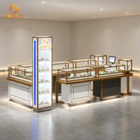 Présentoir de Luxe pour Bracelets en Jade à Bords Dorés, Kiosque LED en Verre Trempé pour Bijouterie