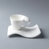 Conjunto de copo de chá de cerâmica branca 80-330ml, copo de café e molhador em porcelana com logo