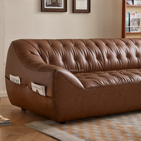 112087 Quanu Nouveau design, style vintage, canapé pouf compact en cuir véritable marron pour salon