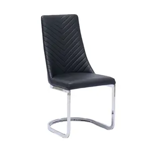 New Design Modern Upholstery Bow Chrome Leg Pu Leather Black Dining Chair