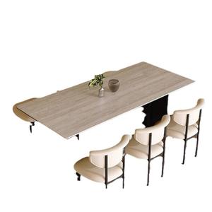 Mesa de Comedor Rectangular de Piedra Estilo Wabi Sabi, Diseño Minimalista para Comedor, Estructura Combinada Estable - Product Image 5