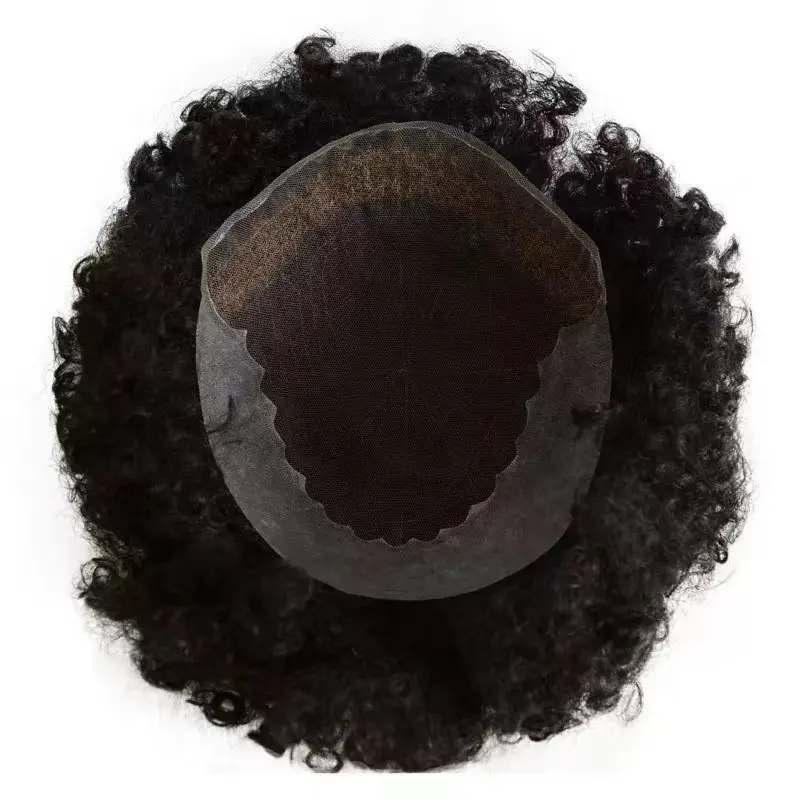 Hot Sale Popular African American Toupee all French Lace Afro Curl Toupees for Black Men