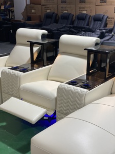 सफेद चमड़े के रीक्लिनिंग सोफे विला मीडिया रूम वाइप पावर रिक्लेयर चेज़ थिएटर फर्नीचर मूवी कुर्सियां सीटें - Product Image 5