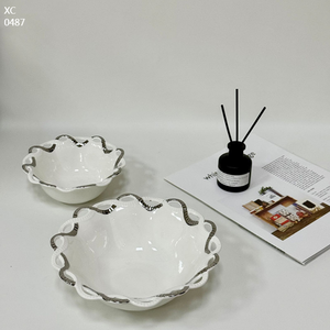 Diseño único <span class=keywords><strong>Porcelana</strong></span> blanca y oro/plata Galvanoplastia Juego de cena redondo Platos y cuencos - Product Image 5