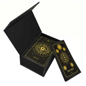 Individuelles Logo-Design Druck Tarotkarte Goldfolie schwarzes Papier großes Deck Orakel Tarotkarte Orakelkarten mit Führerbuch