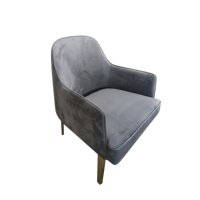 Fauteuil de bistrot élégant et luxueux gris, mobilier de projet pour hôtel et restaurant, chaise de salle à manger rembourrée en velours avec pieds en métal doré