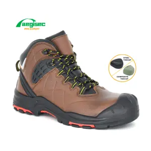 AEGISEC best safety toe hiking boots cow leather oil slip resistant construction work boots