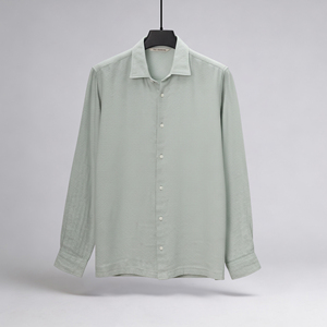 เสื้อเชิ้ตแขนยาวลำลองสีเขียวมอสสำหรับผู้ชายระดับไฮคลาสผ้าลินินผสมผ้าฝ้ายจำนวนมาก - Product Image 1