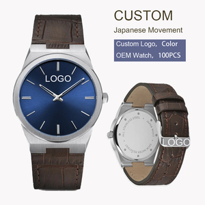 Custom <b>Watch</b> Manufacturer OEM Design Minimalist Casual Genuine Leather Strap Men Wrist <b>Watch</b> Stainless Steel <b>Case</b> Quartz <b>Watches</b> - Product Image 1