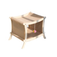 Lit pour chat en bois massif multicouche à double niveau avec cadre en rotin tressé et jouet suspendu en forme de boule – Meubles pour chats en gros et sur mesure