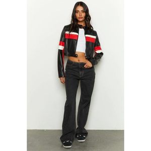 Chaqueta de Cuero Sintético Personalizada 2026 para Mujer, Estilo Motociclista Corto, Y2K, Prenda Exterior Moderna, Manga Larga, Tejido Entrecruzado - Product Image 4