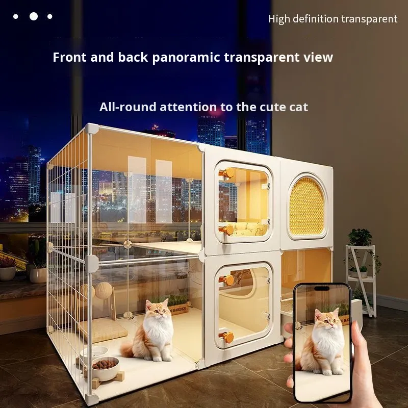 Extra Large Panoramic Indoor Cat Villa – Spacious Cloth Pet Cage with Integrated Toilet, Cat House & Dog House - View 3