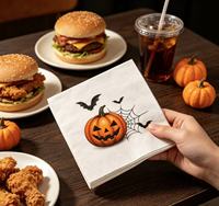 Servilletas de Papel con Diseño de Calabaza, Murciélago y Telaraña para Halloween, 3 Capas, 4 Pliegues, 25x25cm, Desechables, con Aspecto de Lino, para Cócteles y Fiestas