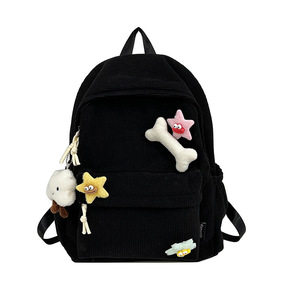 Sac à dos tendance automne/hiver 2024 en velours côtelé et peluche, motif os mignon avec fermeture éclair, style décontracté et polyvalent pour étudiants, style preppy - Product Image 1