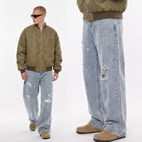 Pantalon baggy streetwear en denim 100% coton pour homme, coupe droite, taille mi-haute, lavage enzymatique personnalisé, style vintage, automne