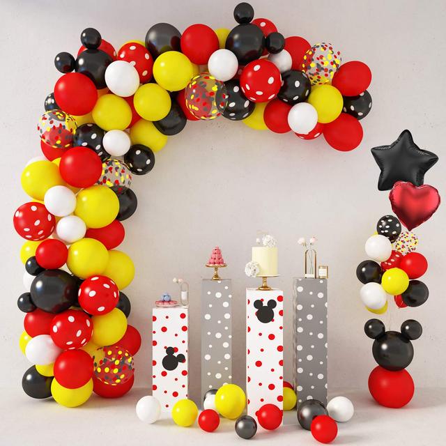 129 Cartoon Mouse Balloon Bow Set Black Red Star Confetti Balloon Children's Birthday Party Supplies Decoration