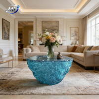 Table basse design moderne et durable pour salon, style européen, haut de gamme, artistique, en résine bleue « Cœur Océan », design personnalisable