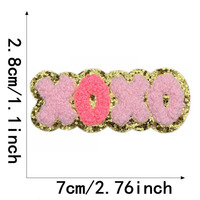 Vente en gros de patchs en chenille fer à repasser sur transfert de chaleur rose XOXO chapeau patins à fleurs patch en chenille pour fille sac décoration de vêtements