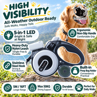 Laisse pour chien lumineuse avec lampe torche LED réfléchissante pour chiens jusqu'à 50 kg, voyages en camping