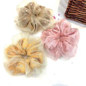 Cinta elástica de pelo rosa y negro de doble capa, bandana de satén gigante de gasa floral, venta al por mayor - Product Image 3