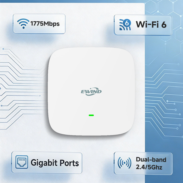 2.4G & 5.8G Dual-Band WiFi 6 Ceiling Wireless AP, 1800Mbps Wireless Access Point with 128 Users, PoE/DC