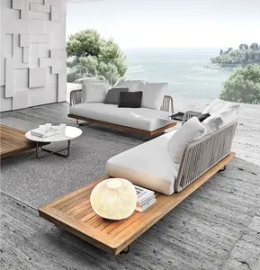 modern style patio rope woven aluminum outdoor stripe living room L shape sofa garden outdoor furniture
