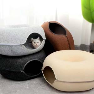 Neues Design Tunnel-Form Ovales Filz-Schutzbett Faltbar Waschbar Katzenhöhle für Kleine Katzen - Product Image 2