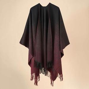 Chal de lana de lujo para mujer, de invierno, grande, de ganchillo, tipo suéter, grueso, tipo poncho con borlas, multifunción, al por mayor - Product Image 2