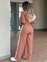 Ensemble 2 pièces pour femmes, veste courte à col rabattu à manches longues, pantalon large en polyester tissé