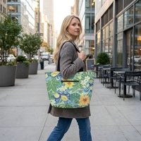 Sac de courses réutilisable personnalisé à imprimé floral tropical avec poignées d'épaule, sac de plage botanique double face