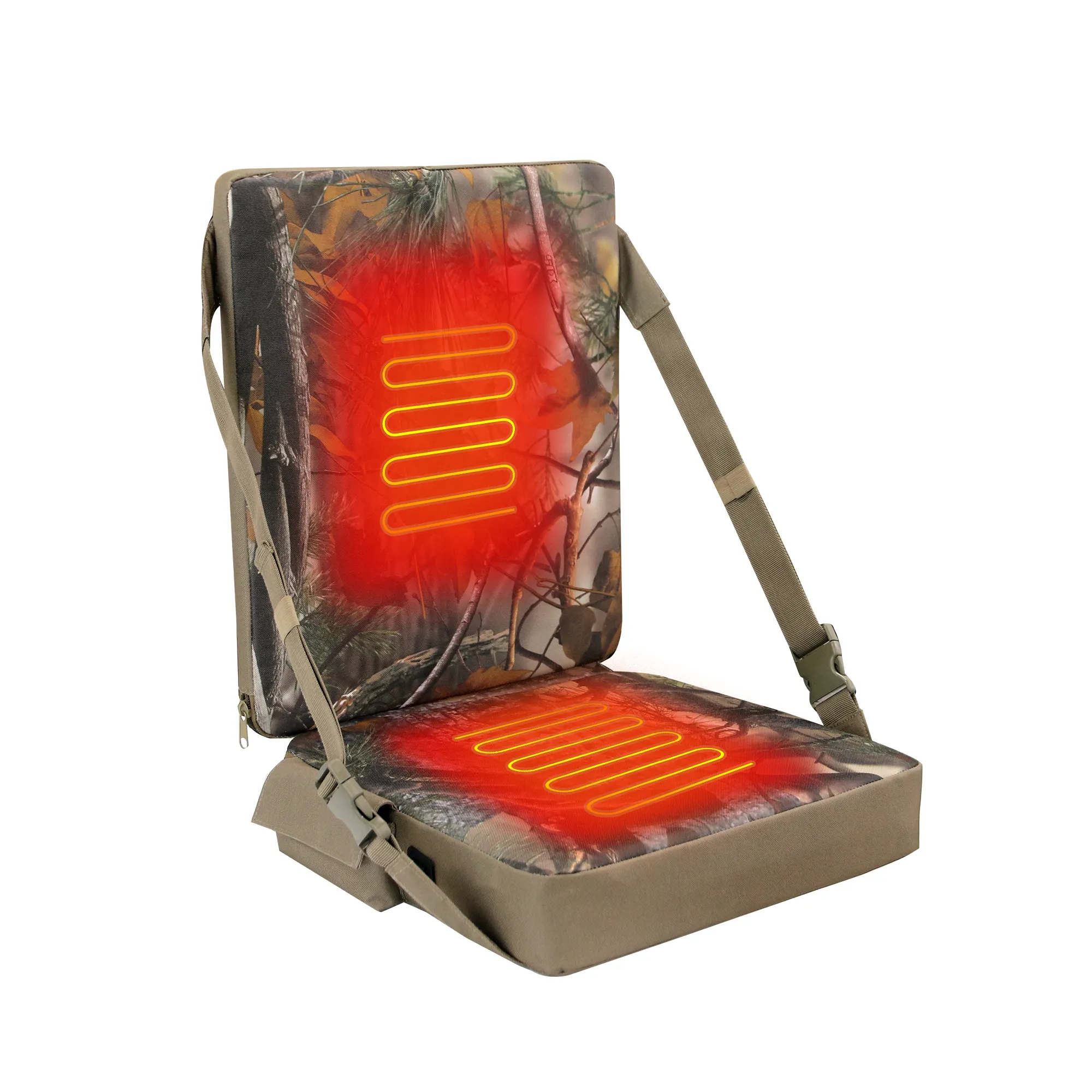 Mydays Tech Waterproof Portable USB Charging Backrest Blind And Camouflage Hunting Heated Seat Cushion for Camping and Fishing
