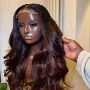 Perruque à ondulations lâches en cheveux humains vierges vietnamiens, couleur ombrée brun foncé HD pour lace frontal 13x4 13x6, pré-épilée, couleur mélangée, perruques colorées - Product Image 2