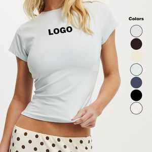 T-shirts courts Y2K pour femmes, coupe ajustée, manches courtes, en coton mélangé de haute qualité, modèle personnalisé, style baby tee - Product Image 1