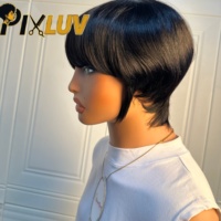 Perruques courtes sans colle en cheveux humains, coupe pixie, noires ondulées, dégradées, pour femmes noires