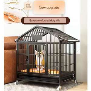 Kandang anjing logam anjing dalam ruangan bentuk pondok tugas berat anjing untuk kandang hewan peliharaan sedang dan kecil dengan nampan dan kunci depan terbuka - Product Image 3