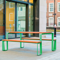 Table de pique-nique modulaire d'extérieur avec bancs, en acier perforé et lattes de bois, ensemble de mobilier de jardin, table à manger stable en acier galvanisé