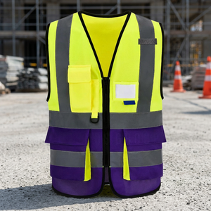 Chaleco de Seguridad Amarillo y Morado de Alta Visibilidad Clase 3 con Cremallera Reflectante y Múltiples Bolsillos para Trabajo - Product Image 4