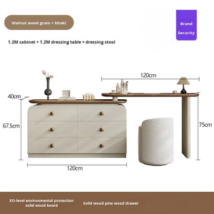 <span class=keywords><strong>Tocador</strong></span> Moderno de Madera Maciza Color Crema con Espejo Iluminado y Almacenamiento Abatible, Mesita de Noche Simple de Estilo Retro para Dormitorio - Product Image 6