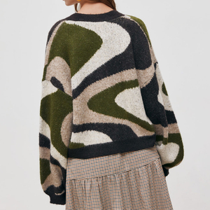 Suéter con Logotipo Personalizado OEM y ODM para Mujer, Diseño Jacquard, Prenda de Punto, Suéter de Algodón para Mujer, Cárdigan, Suéter para Chica - Product Image 5