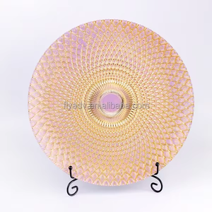 Piatti di Vetro <span class=keywords><strong>Turco</strong></span> Antico Rotondi Usa e Getta all'Ingrosso con Puntini Dorati, Stoviglie Sostenibili per Matrimoni e Feste - Product Image 2