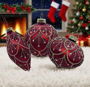 Yüksek kalite 8cm kırmızı cam küre Retro kore tarzı lüks festivali kolye noel ağacı süs kutu ambalaj içinde - Product Image 3