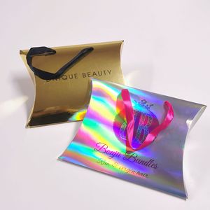 Bundle haar verpackung erweiterung kissen boxen mit Griff schwarz verpackung box mit gold logo druck für weben haar verpackung