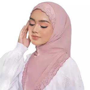 Luxurious Chiffon Custom Qaseh Sulam Shawl Embroidered Edge Stoles For Women Hijab Sulam Shawl Bawal Malaysian Bawal